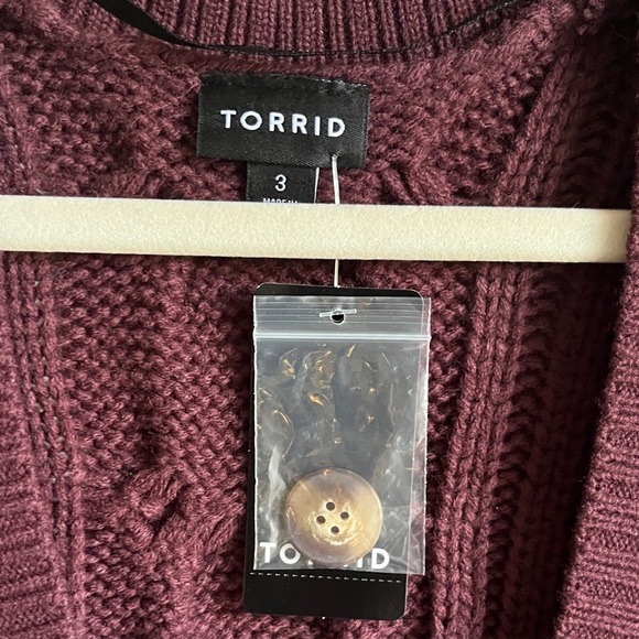 NWT Torrid Burgundy Purple Cable Knit Longline Boyfriend V-Neck Cardigan Sz 3 - Picture 4 of 14